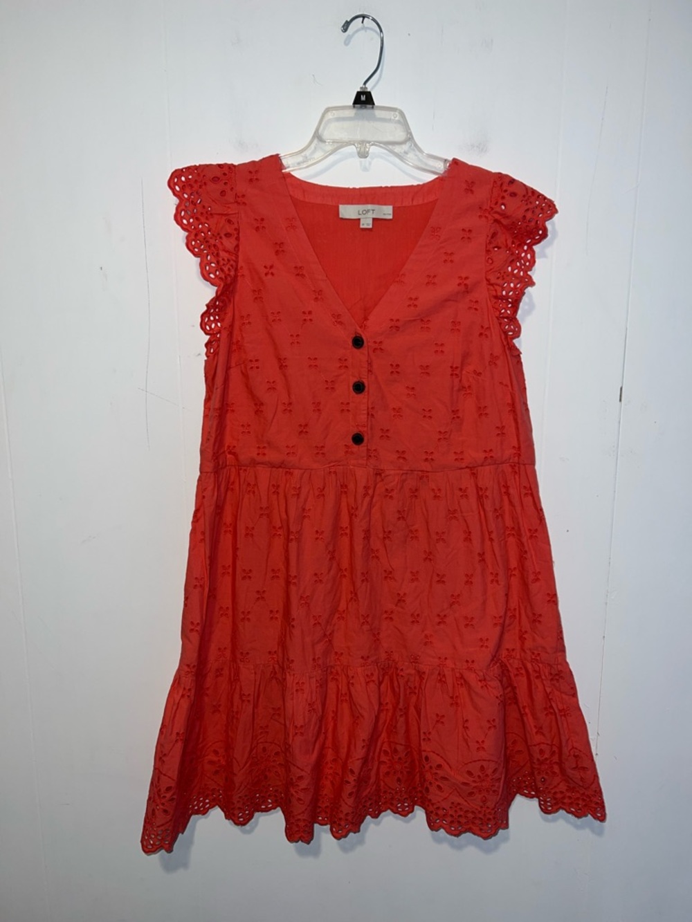 LOFT Red Coral Eyelet Mini Dress Size 8P 0405264